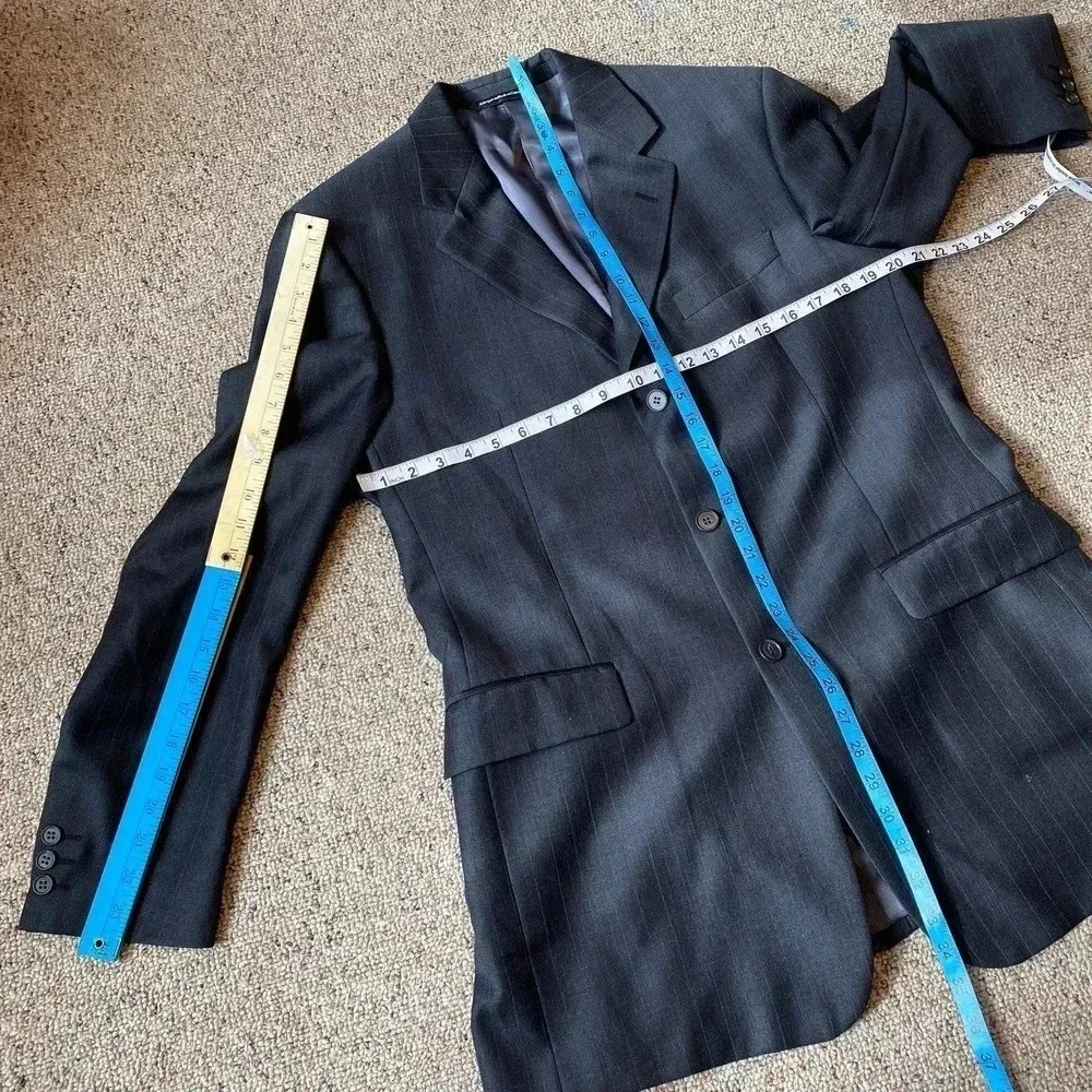 Lujon Gray Blue Striped 3 Buttons Blazer Men Size 40W 34Tall Pockets